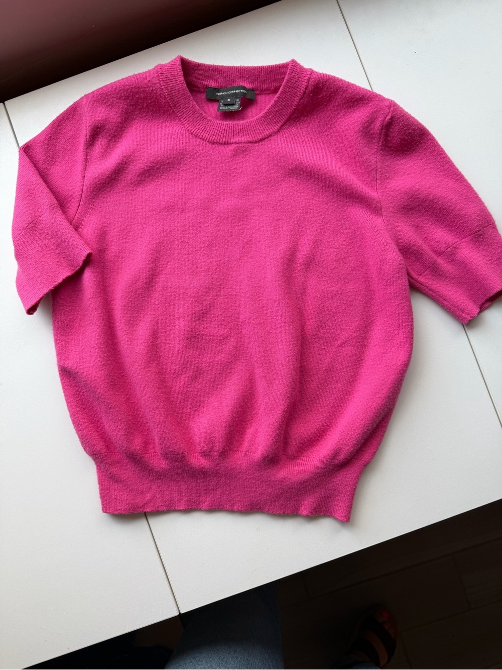 French Connection Short-Sleeve Crew Neck Sweater in Hot Pink